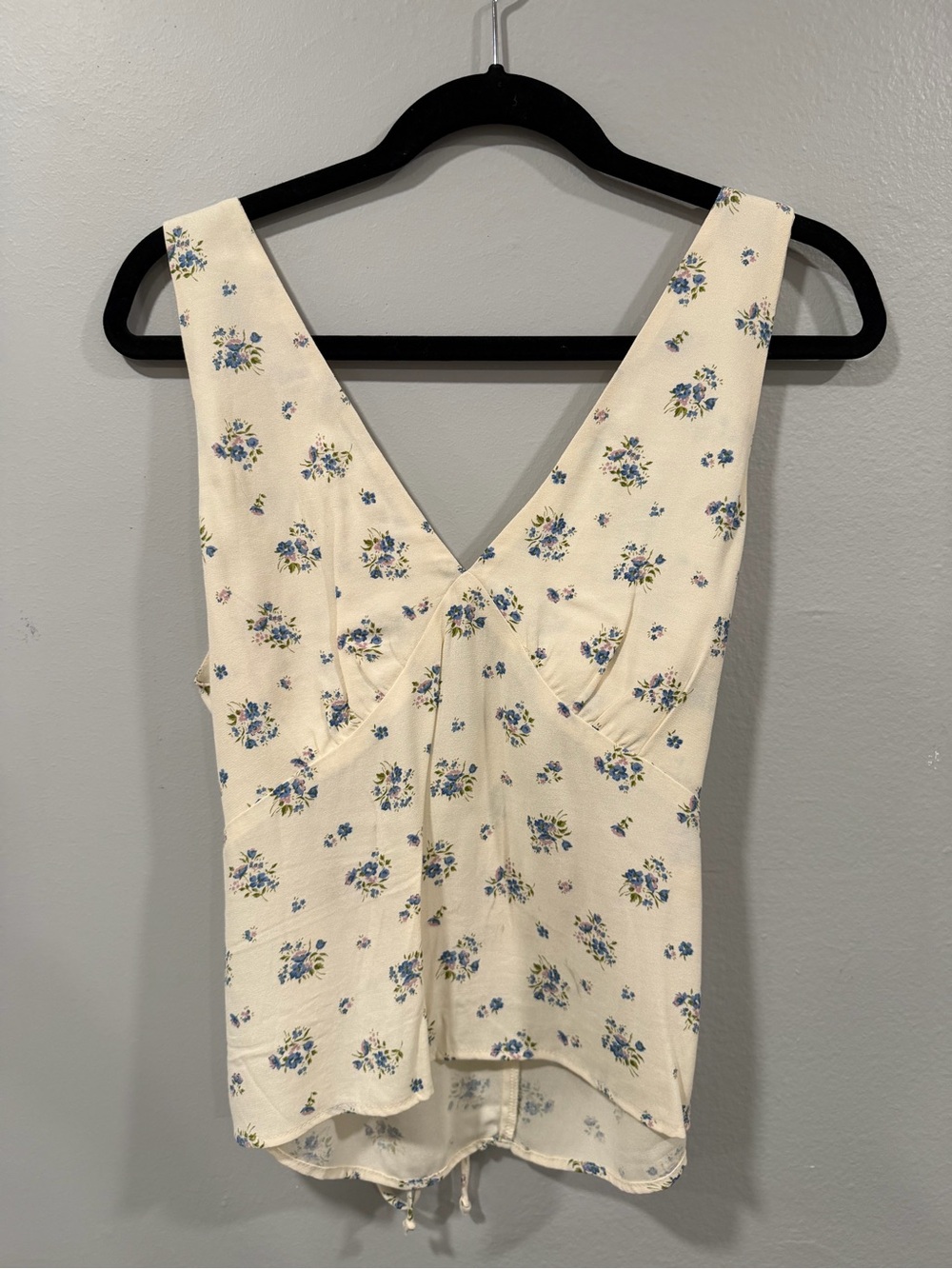 Reformation Cream Floral V-Neck Camisole with Blue Bouquet Print